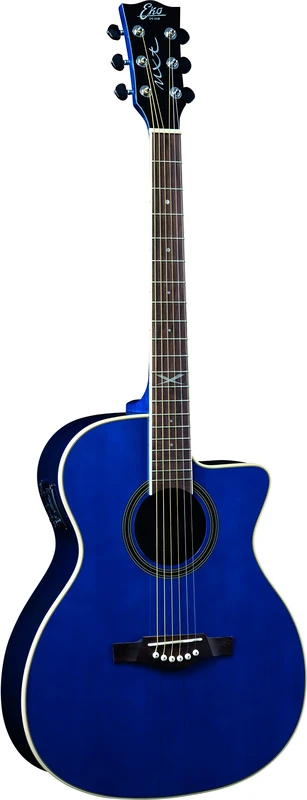 EKO GUITARS - NXT A100CE SEE THROUGH BLUE, Acoustic Guitar Fir Top, Headbands, Mahogany Bottom and Handle, South American Roupanà, Dreadnought Cutaway, Blue