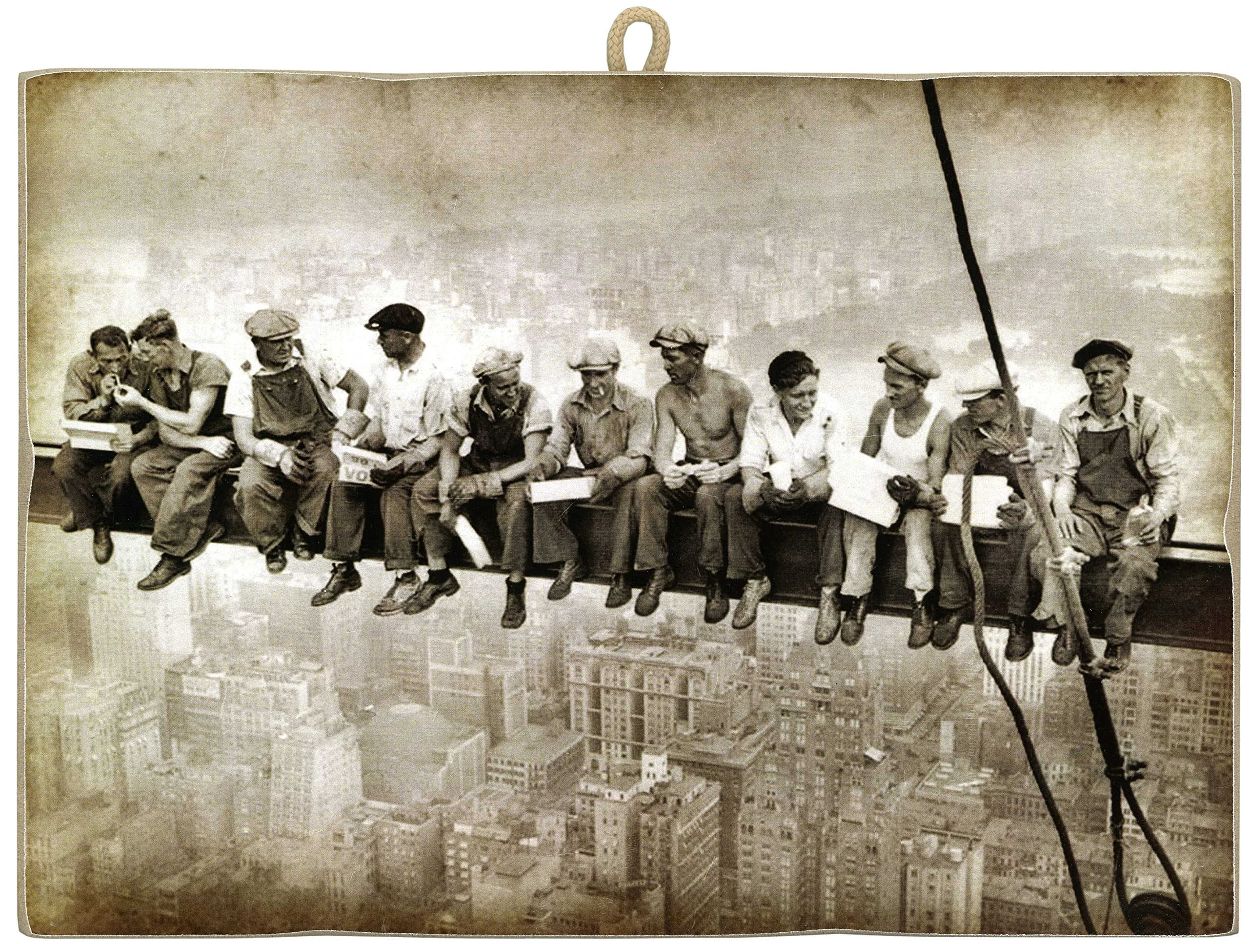 KUSTOM ART Vintage Style Picture Picture Historical Image Workers Pausing On Hanging Cranes New York Collectible Print on Wood