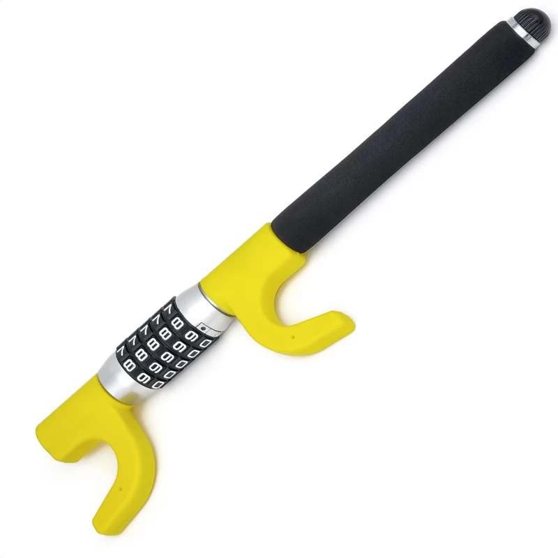 KRASER KR940B Heavy Duty Steering Wheel Lock Keyless Combination Code, Most Visible Deterrent Yellow Coated Reinforced Steel, Emergency Hammer, Universal Anti-Theft Device Car SUV Pick-Up Truck Van