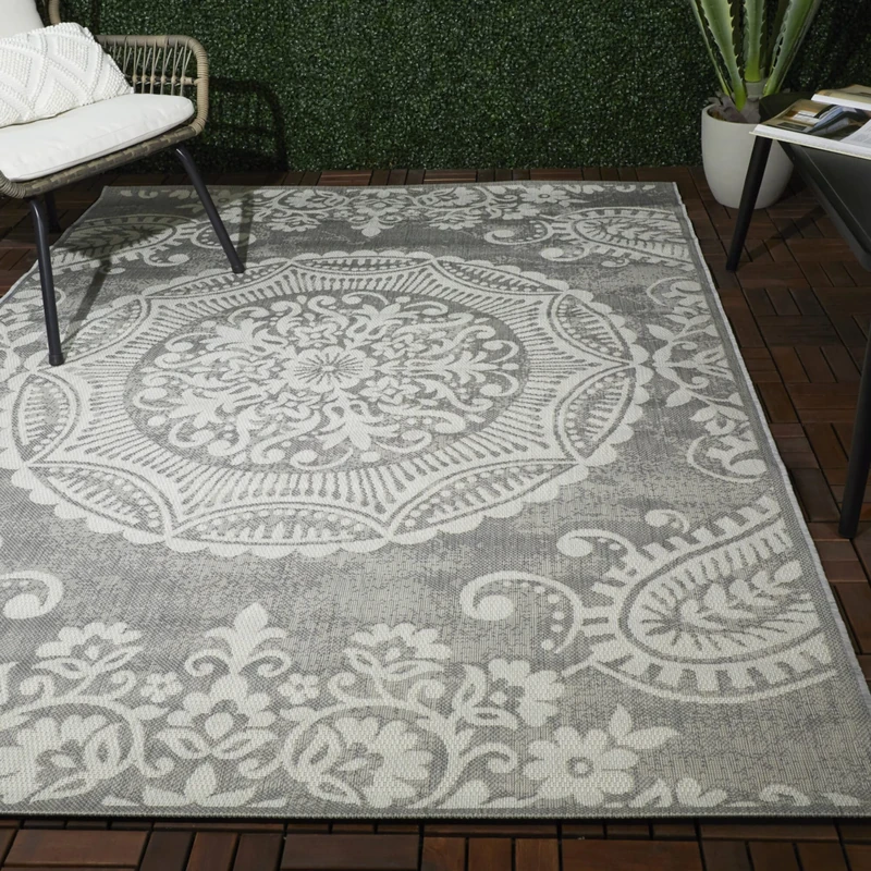 BALTA Outdoor Rug Flat Weave Rug Ideal for Outdoor Patio or Living Room Bedroom Vintage Look Machine Woven Polypropylene Grey 160 x 225 cm - Image 1