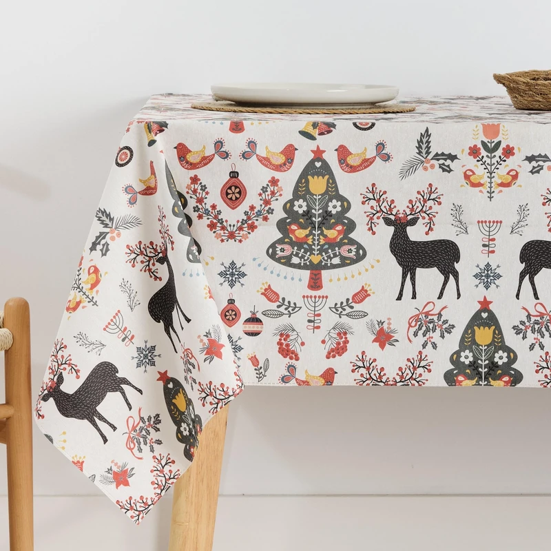BELUM | Christmas Tablecloth | Stain-Resistant Rectangular Table Cloth | Resin Tablecloth (Laminated Touch) | Table Cloth | Home Table Cloth (200 x 140 cm)