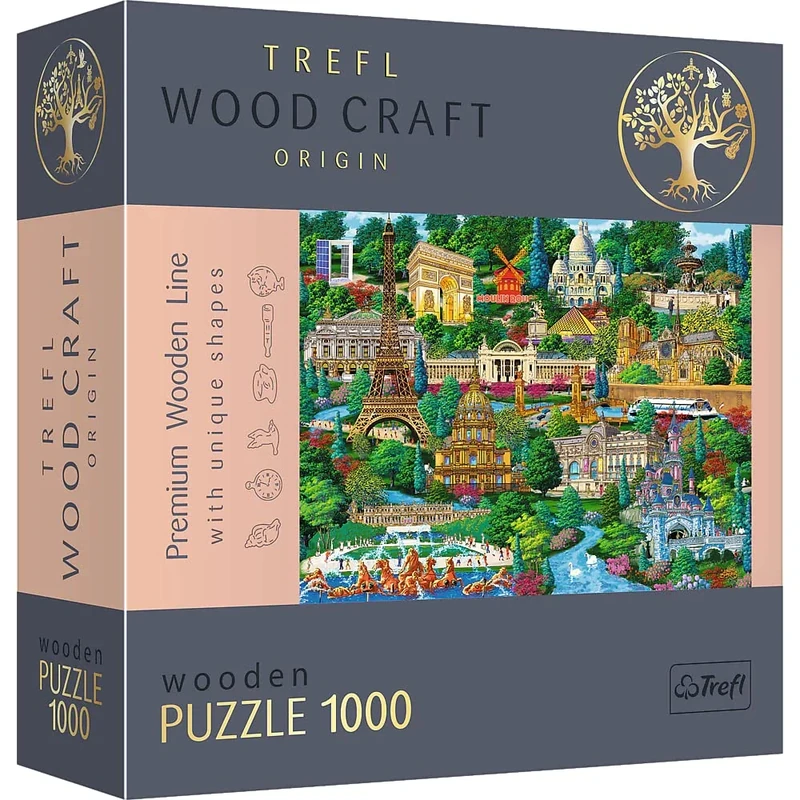 Trefl 20150 1000 Teile, Wood Craft, unregelmäßige Formen, 100 Figuren französischer Denkmäler Symbole, modernes Premium, für Erwachsene und Kinder ab 12 Jahren, France Puzzle, Famous Places