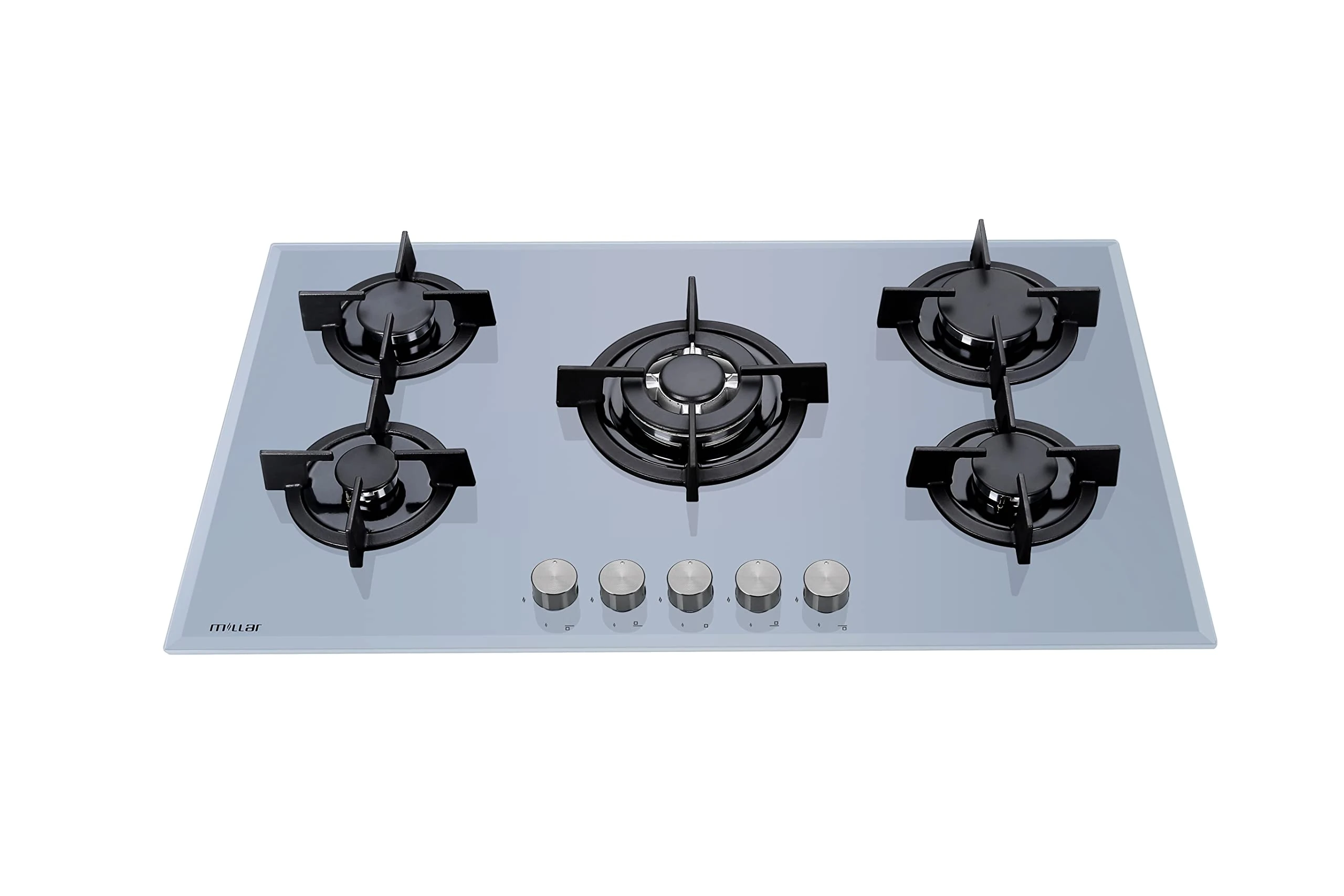 MILLAR GH9051PA 90cm Built-in 5 Burner Grey Gas on Glass Hob Cooktop with Cast Iron Pan Supports