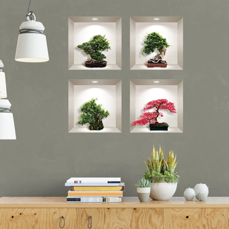 3D Adhesive Stickers | 3D Bonsai Effect Coloured Maple Wall Stickers - Adult Bedroom Wall Stickers - 3D Wall Stickers - Decorative Living Room - Trompe L'Oeil Wall Stickers | 80 x 80 cm