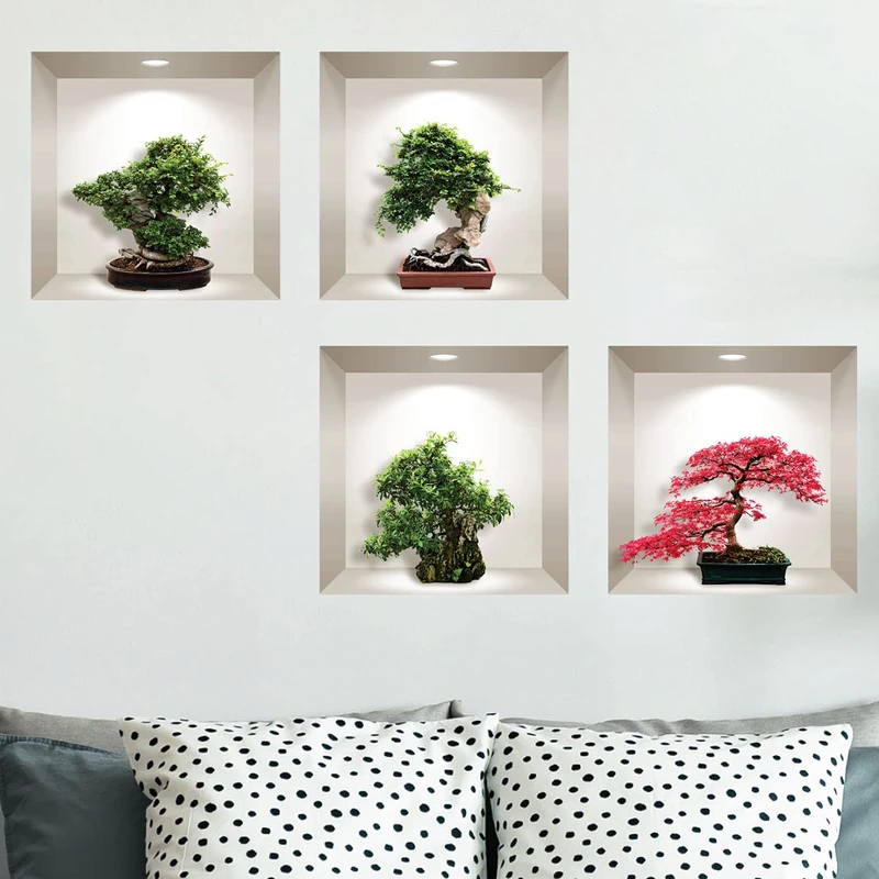 3D Adhesive Stickers | 3D Bonsai Effect Coloured Maple Wall Stickers - Adult Bedroom Wall Stickers - 3D Wall Stickers - Decorative Living Room - Trompe L'Oeil Wall Stickers | 60 x 60 cm