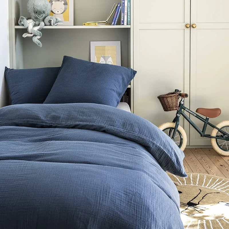 Essix Cotton Gauze Duvet Cover, Tendresse Chinese Blue, 260 x 240 cm