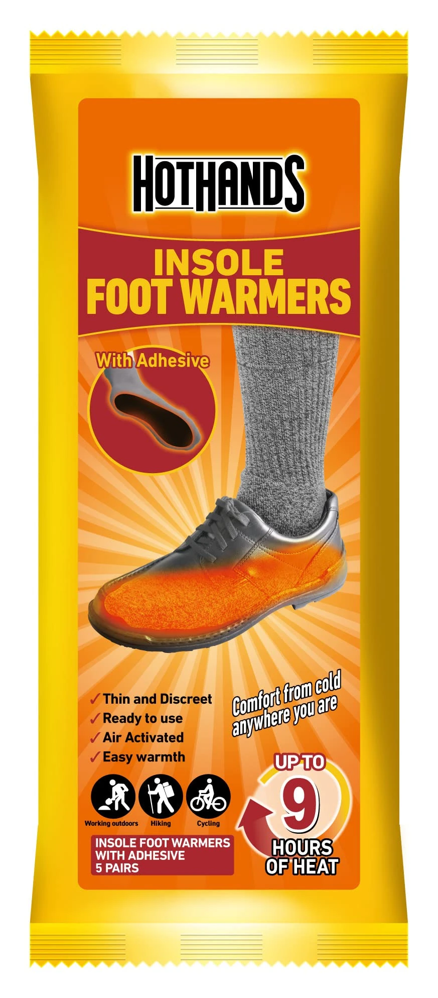 HOTHANDS Insole warmers 5P - Adhesive - Long lasting - Up to 9 hours of heat - Odourless - Air activated