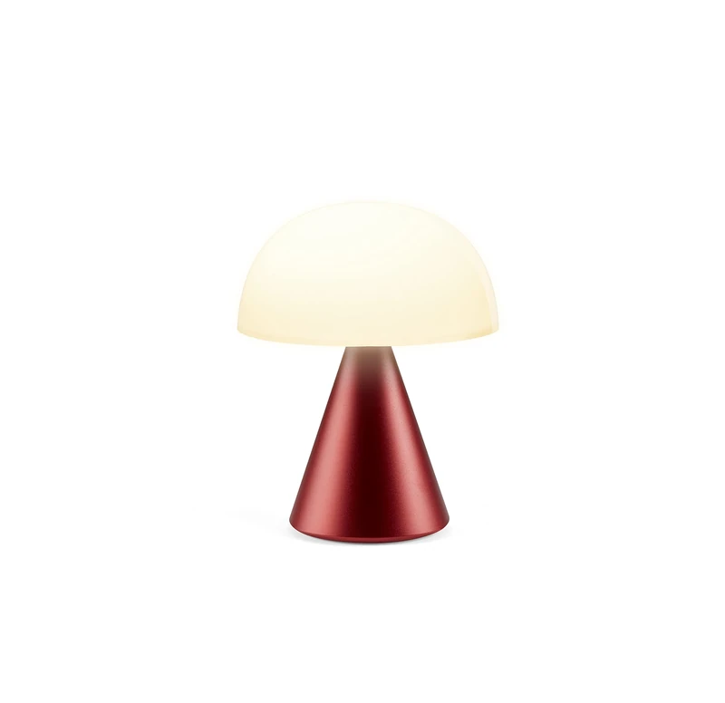 Lexon Mina L Mushroom Lamp - 9 LED Color Table Lamp for Bedrooms, Living Room & Office - Cordless, Rechargeable with 24h Light & Dimmer, Aluminum, Large - Dark Red