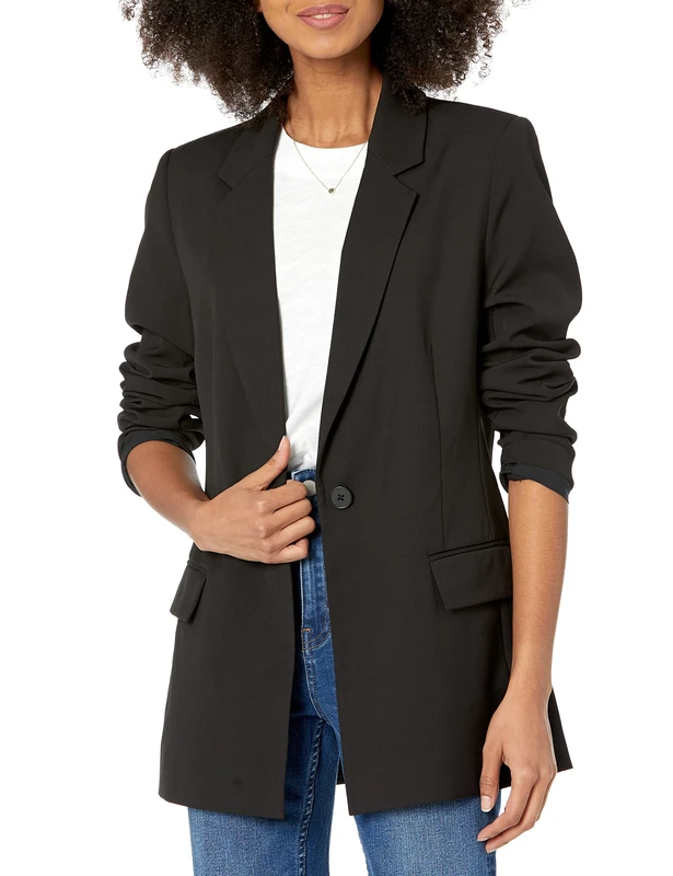 The Drop Women's Blake Long Blazer, Black, 4XL Plus