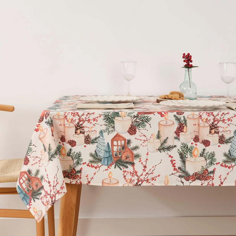 BELUM | Christmas Tablecloth | Stain-Resistant Rectangular Table Cloth | Resin Tablecloth (Laminated Touch) | Table Cloth | Home Table Cloth (140 x 140 cm)