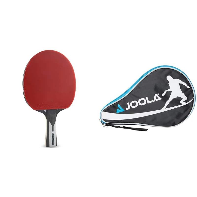 JOOLA Table Tennis Bat Carbon X Pro ITTF Approved Professional Competition Ping Pong Racket Black/Grey 2.0 MM Sponge & Table Tennis Racket Bag - Black/Blue