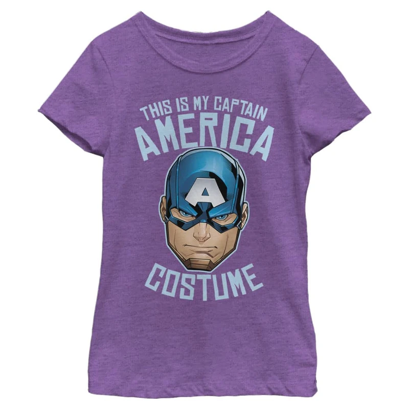Marvel Girl's Capt America Costume T-Shirt, Purple Berry, XL