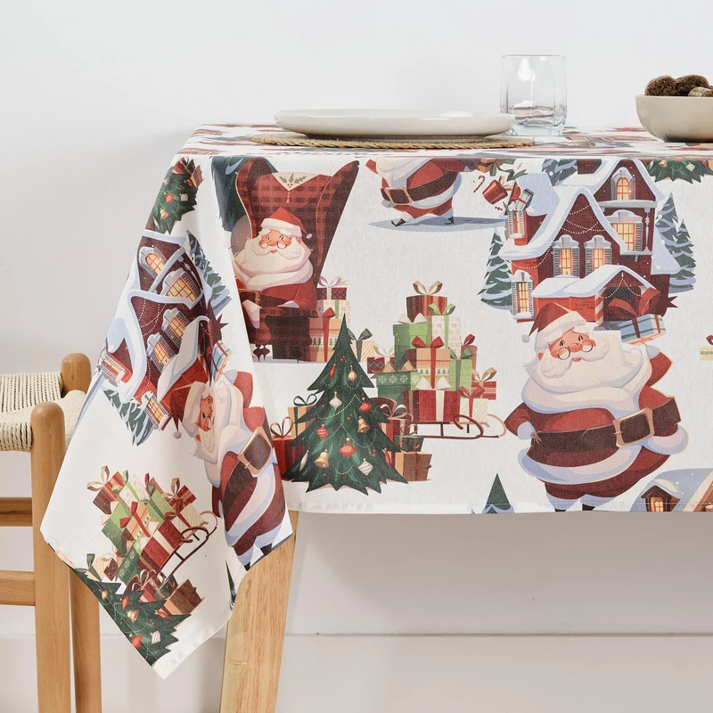 BELUM | Christmas Tablecloth | Stain-Resistant Rectangular Table Cloth | Resin Tablecloth (Laminated Touch) | Table Cloth | Home Table Cloth (200 x 140 cm)