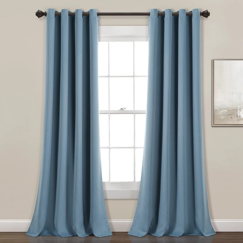 Lush Decor Insulated Grommet Blackout Window Curtain Panel Pair, 84" Long x 52" Wide, Dusty Blue