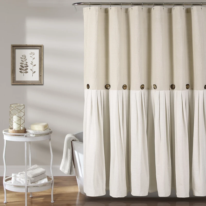 Lush Decor Linen Button Shower Curtain, 72 in x 84 in (Wide x Long)