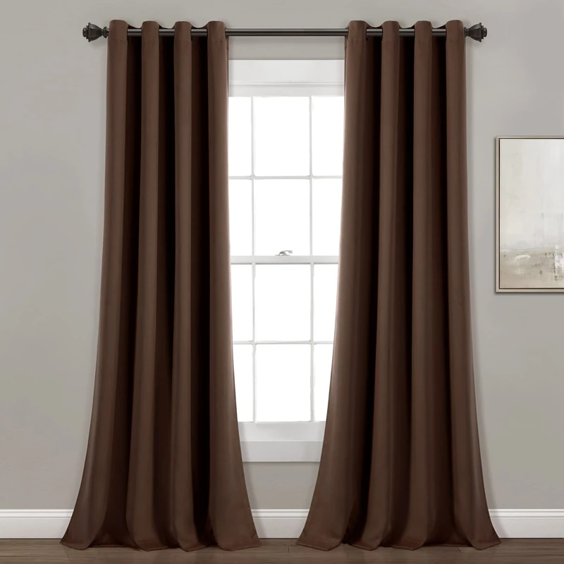 Lush Decor Insulated Grommet Blackout Window Curtain Panels, Pair, 52" W x 84" L, Chocolate - Classic Modern Design - Chic Window Decor - Long Curtains For Living Room, Bedroom, Or Dining Room