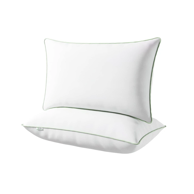 Novilla Bedding Pillows 2 Pack Hotel Quality Cushions - Machine Washable Cover - 100% Luxury Microfiber Filling Back and Side Sleepers - 19″ x 29″ (48 x 74cm) Single Border