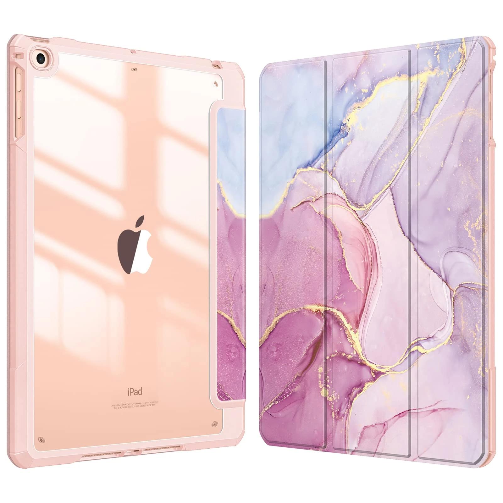 FINTIE Hybrid Case for iPad 6th/5th Gen (2018-2017) and iPad Air 2/Air 1 (2014-2013) - 9.7 Inch Shockproof Hard Shell Clear Cover with Pencil Holder, Glittering Marble