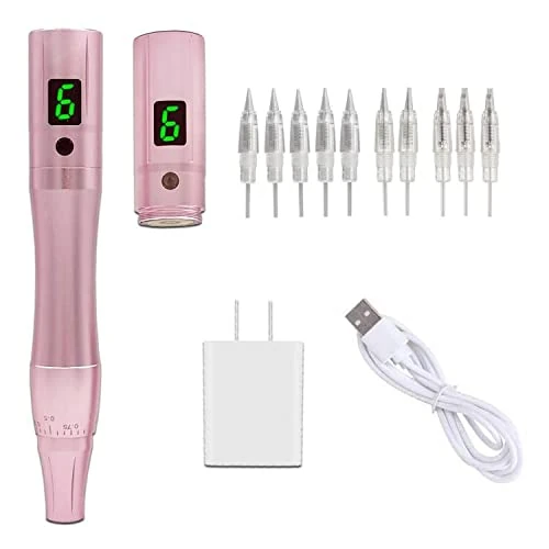MTSM Wireless Permanent Makeup Pen Tattoo Rotary Machine Microblading Kit Digital Screen Machine With 1 Battery 10PCS Cartridge Needles For Eyebrows,Eyeliners, Lips,MTS And Small-Tattoo A901