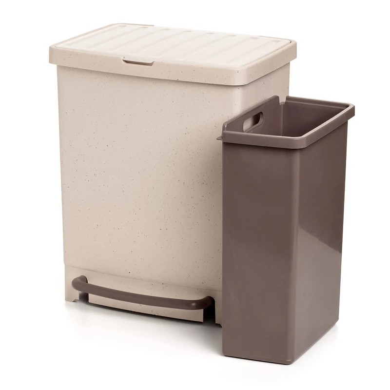 TATAY Recycling Kitchen Bin with Pedal 25L | 2 Compartments (17L + 8L) | Indoor and Outdoor Use | Fits 30L Bags | 100% Recycled BPA-Free Plastic | 33.5x31x42 cm, Ecohome