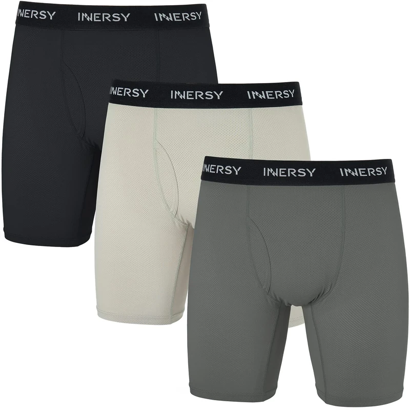 INNERSY Men's Long Leg Boxer Shorts - Anti Chafe Mesh, 3 Pack XL