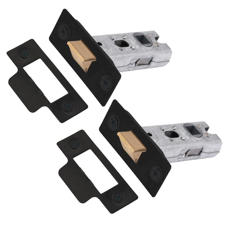 XFORT Tubular Latch, Matt Black, Tubular Door Latch for Internal Wooden Doors, (2 Pack, 65mm)
