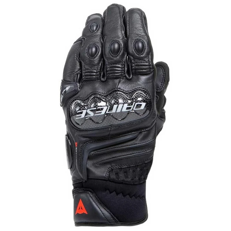 DAINESE - Carbon 4 Short Gloves, Short Leather Motorcycle Gloves, with Carbon Knuckle Protectors, Man, Black/Black, L