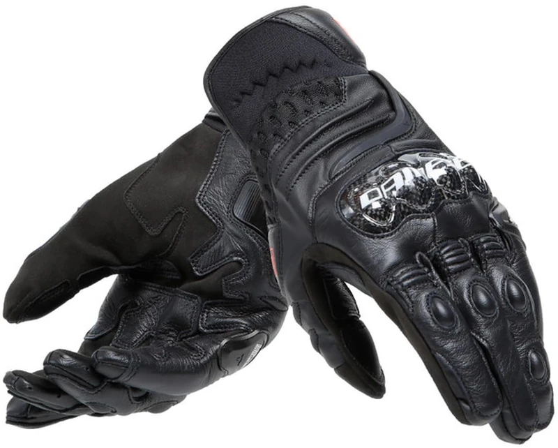 DAINESE - Carbon 4 Short Gloves, Short Leather Motorcycle Gloves, with Carbon Knuckle Protectors, Man, Black/Black, XL