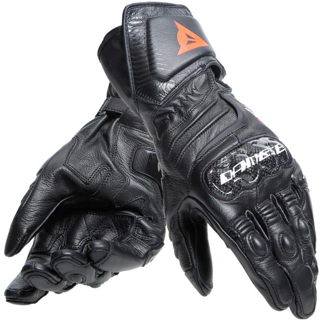 DAINESE - Carbon 4 Long Lady Gloves, Long Sport Motorcycle Gloves, in Sheep Leather with Carbon Knuckle Protectors, Woman, Black/Black/White, M