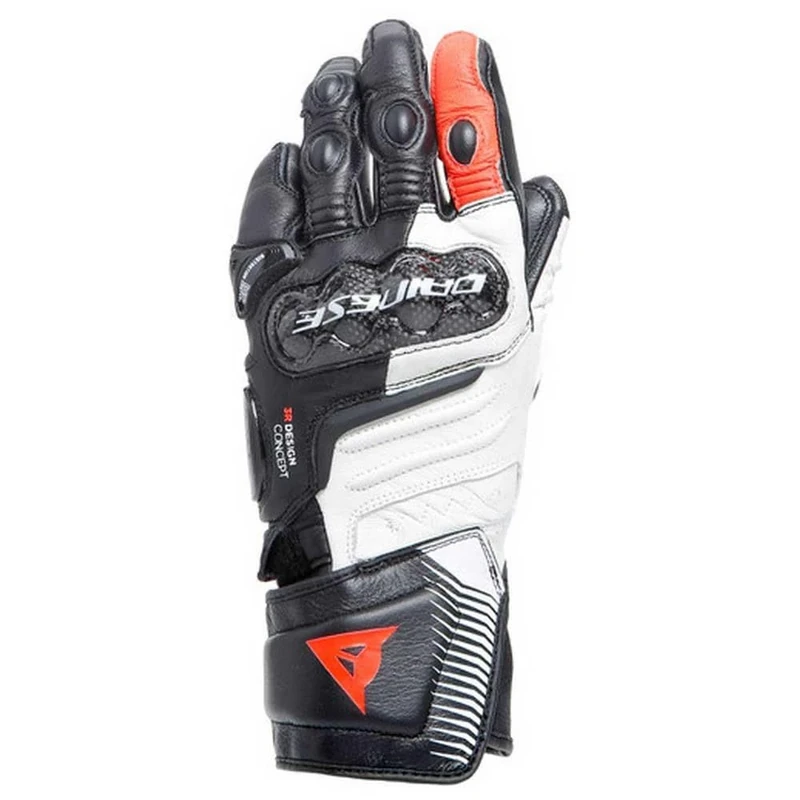 DAINESE - Carbon 4 Long Lady Gloves, Long Sport Motorcycle Gloves, in Sheep Leather with Carbon Knuckle Protectors, Woman, Black/White/Fluo-Red, XL