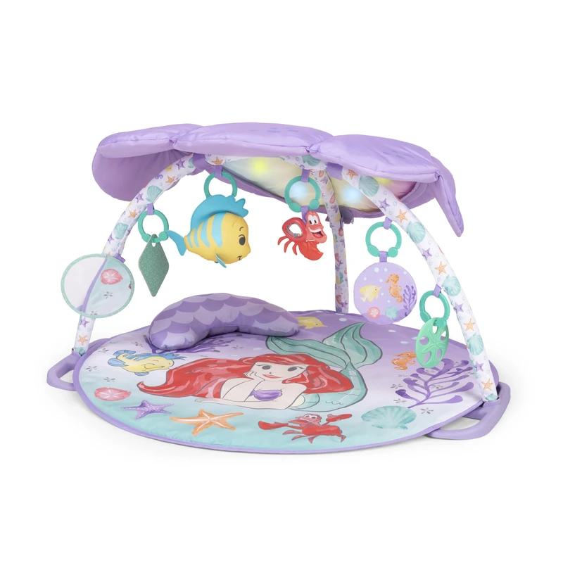 Bright Starts, The Little Mermaid Twinkle Trove Light-Up Musical Baby Activity Gym, 25 Minutes of melodies, 6 Toys Included, Newborn+,Multicolor