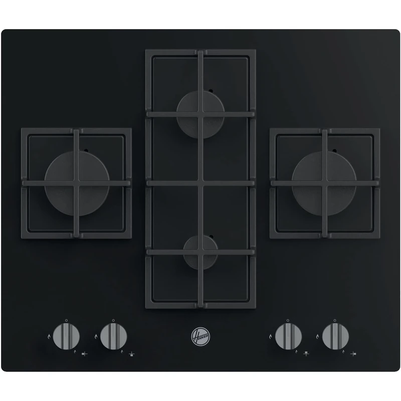 Hoover HVG6DK3B 60cm Gas Hob - 4 Burners, Front Control, Black Glass