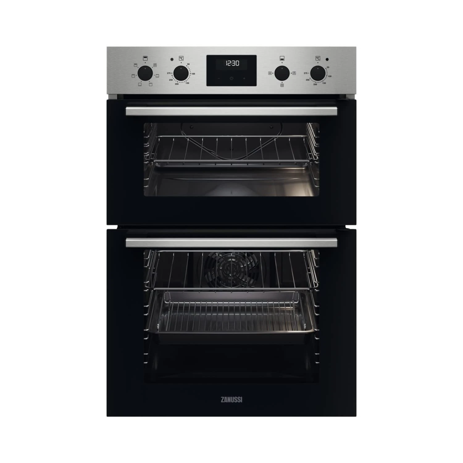 Zanussi Series 20 Electric Built In Double Oven ZKHNL3X1, 66 L Capacity, 59,4 cm, Fan Controlled Defrosting, Self-Cleaning With Clean Enamel, LED display, Stainless Steel