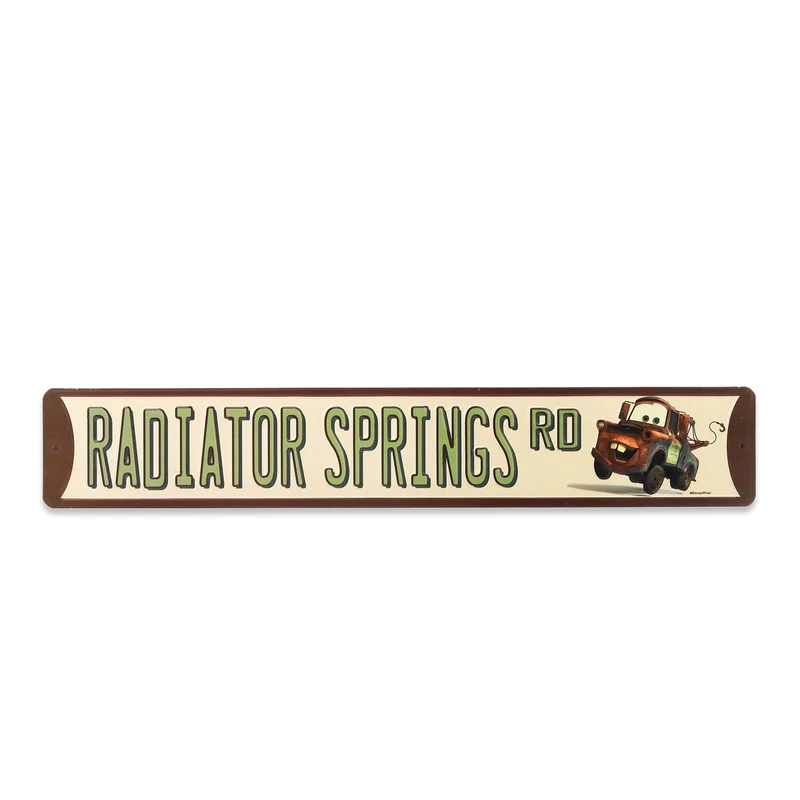 Disney Pixar Cars Radiator Springs Road Metal Street Sign - Cars Tow Mater Sign for Garage, Kids' Bedroom or Play Room - Image 1