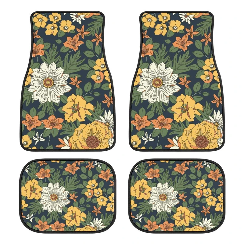 4 Pieces Automotive Floor Mats,Daisy Car Mats,Rubber Non-Slip Floor Mats,Car Decor Accessories Fit for SUV Van Truck Car