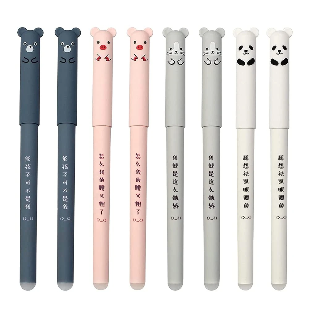GZGXKJ Erasable Rub Out Pens 8 Pcs 0.35 mm Cute Cartoon Animal Friction Rollerball Pens for Student Stationery Office Supplies