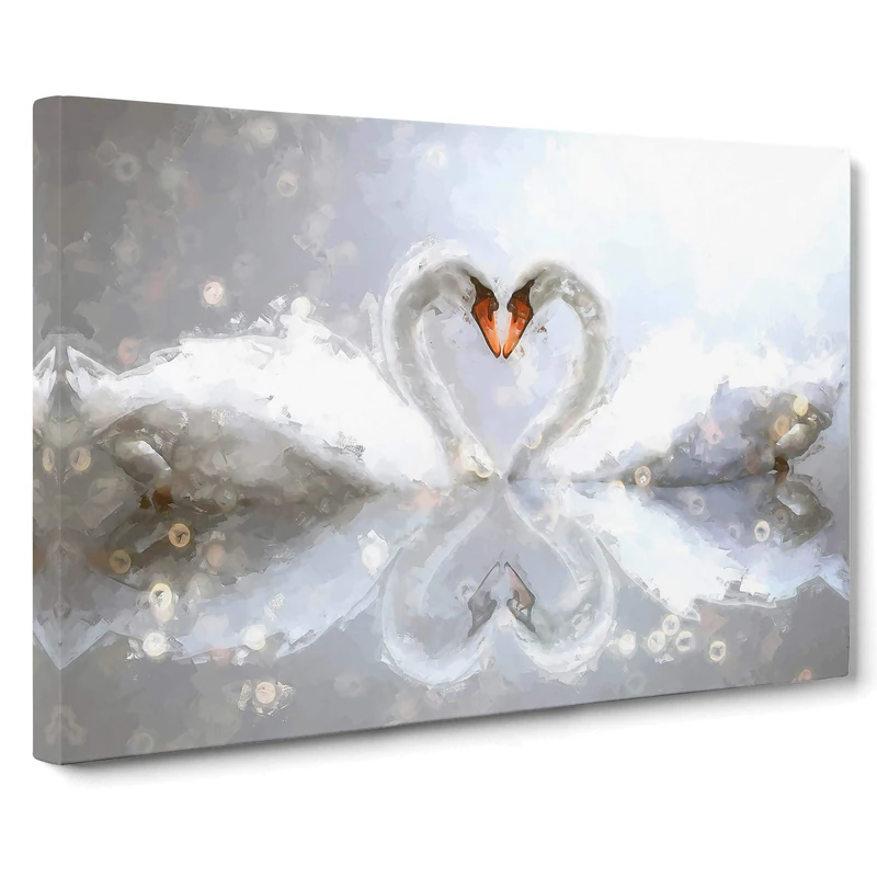Swans Forming a Love Heart Canvas Print | Gallery Wrapped 30mm Frame Wall Art | 30x20 inches | Ready to Hang | Abstract Bird Picture | Living Room Bedroom Lounge Office