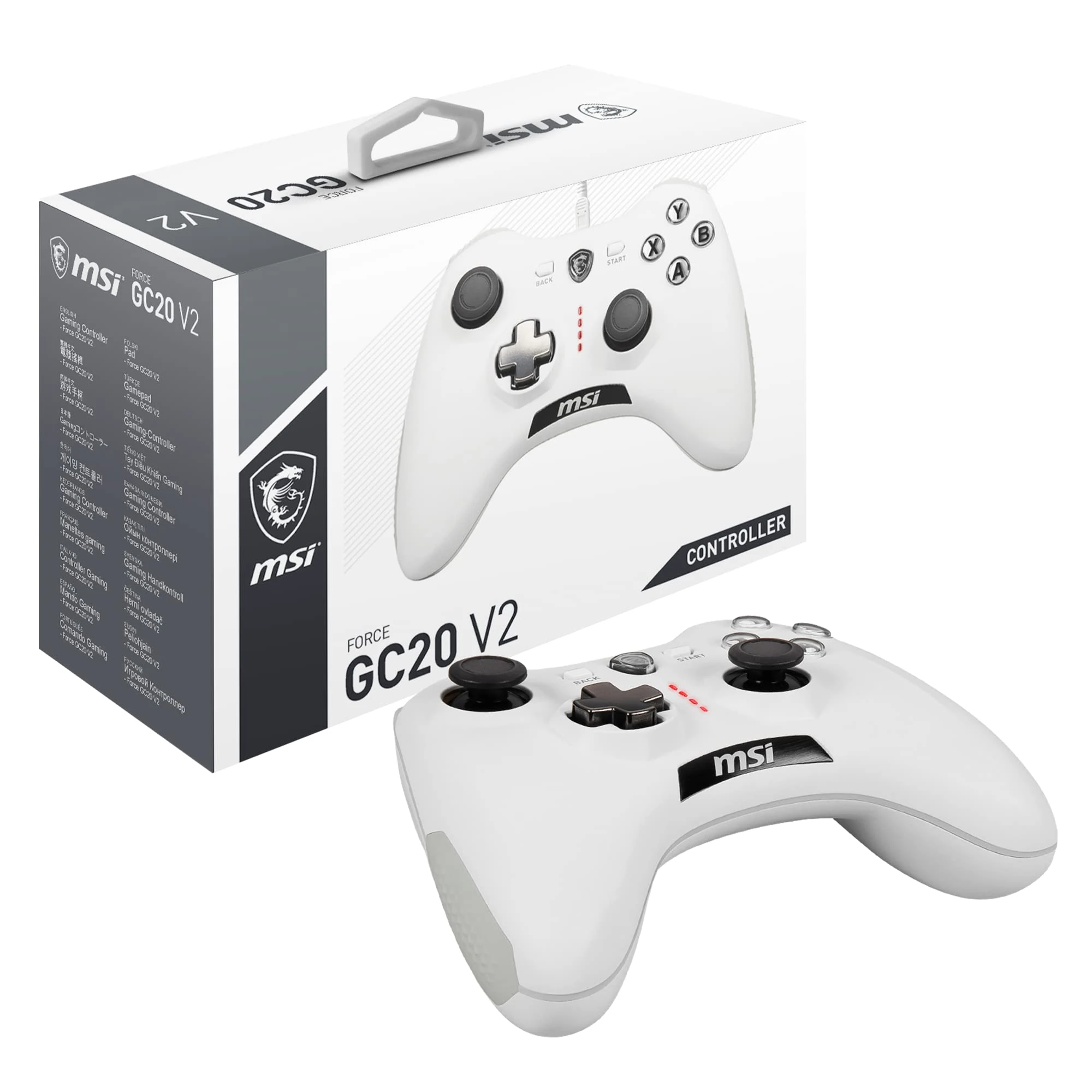 MSI FORCE GC20 V2 WHITE Wired PC Gamepad Controller - Interchangeable D-Pad Covers, Dual Vibration Motors, USB 2.0 - Wired