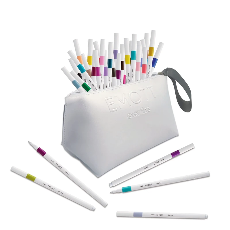 uni-ball Emott Uni Mitsubishi Pencil – Pencil Case 40 Emott Pens – for Writing, Drawing, Tracing with Style – Fine Tip 0.4 mm – 40 Colours