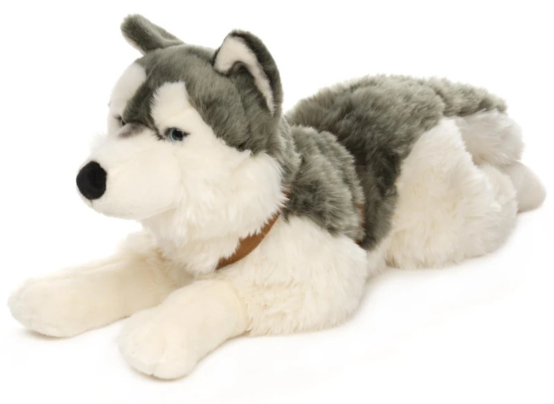 Uni-Toys - Husky with Harness, Lying Down - 62 cm (Length) - Plush Dog - Plush Toy, Cuddly Toy