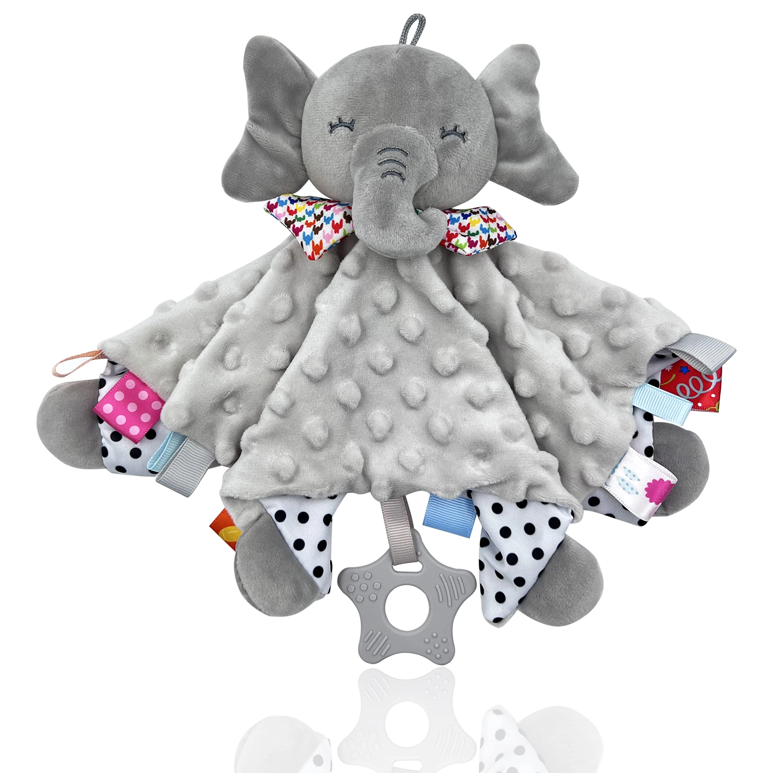 UNMOT Baby Comforters Blanket,Baby Comforters Newborn Soft Touch Tag Blankets Elephant Soft Comforter Baby sleeping toy with Taggies Teether soft elephant security blanket (Grey)