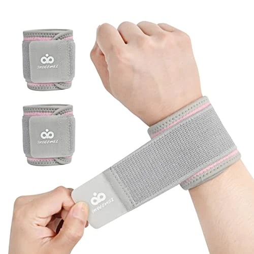 INDEEMAX Wrist Support Brace, 2 Pack Men Women Adjustable Compression Hand Wrist Brace Wraps Straps for Tennis,Gym,Sport,Carpal Tunnel Pain Relief,Tendonitis,Arthritis