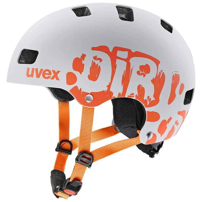 uvex kid 3 cc - sturdy kids bike helmet - individual fit - optimized ventilation - Dirtbike Light Grey Orange - 55-58 cm