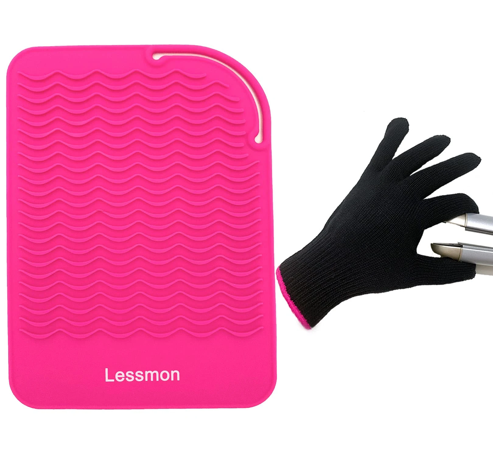 Flat Iron Travel Mat, Curling Iron Counter Protector with Heat Resistant Glove for Curling Irons, Hair Straightener, Flat Irons and Hair Styling Tools, 9” x 6.5”, Pink by Lessmon