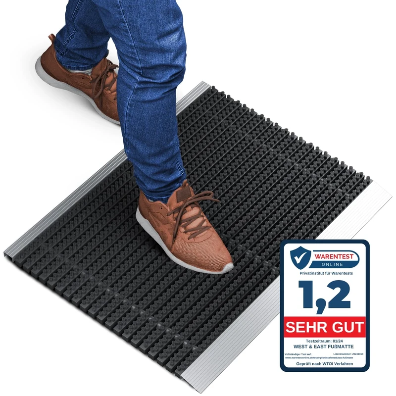 WEST & EAST Outdoor mat aluminium with black brushes 40 x 60 cm, dirt trapper mat, outdoor mat, aluminium outdoor doormat, outdoor scraper mat, washable, brush mat for outdoors, scraper