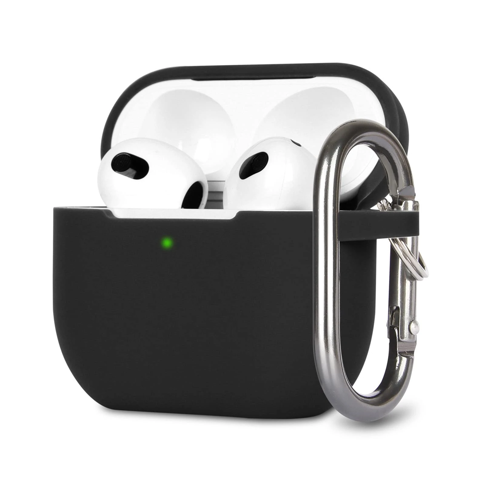 KOKOKA Case Cover Compatible with Airpods 3, Soft Silicone Skin Case Cover Shock-Absorbing Protective Case for Airpods 3rd Generation with Carabiner, Front LED Visible, Black
