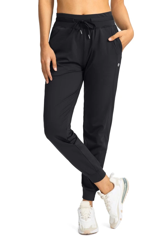 G Gradual Women's Joggers Pants with Zipper Pockets High Waisted Athletic Tapered Sweatpants for Women Workout Lounge, Black, Medium
