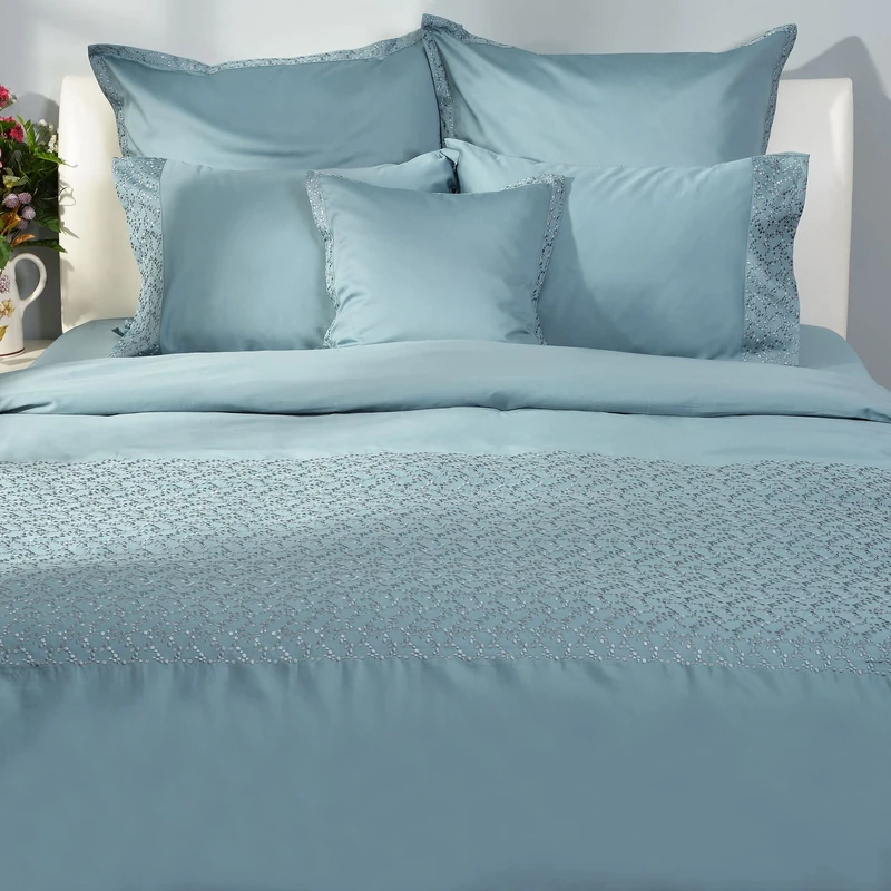 Deco Mex 100% Cotton Sateen, Decorated with Bow All Around, 300TC, Blue, 220 x 240 cm - Image 1