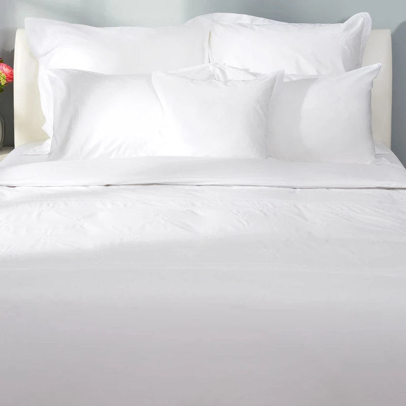 Deco Mex 100% Cotton Percale Embroidered Pattern 200TC White, 220 x 240 cm