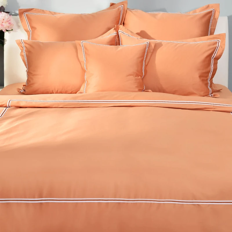 Deco Mex BOVRIBBON875 7-Piece Bed Linen Set Ribbon Trim 200 x 220 cm Terracotta